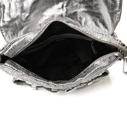 Prada Metallic Nappa Gaufre Messenger Tote Silver 5 of 14
