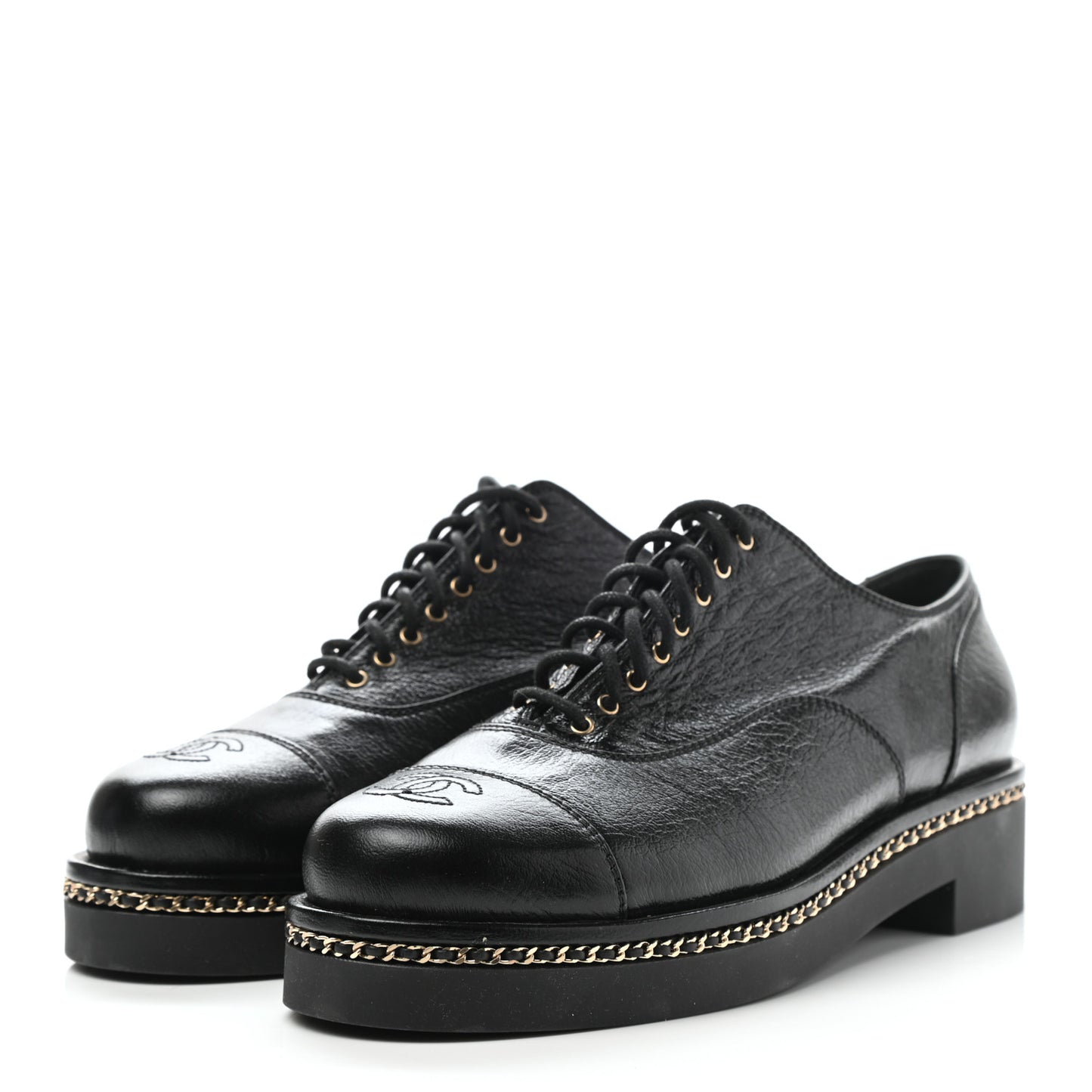 Shiny Crumpled Lambskin CC Lace Up Oxfords 41 Black
