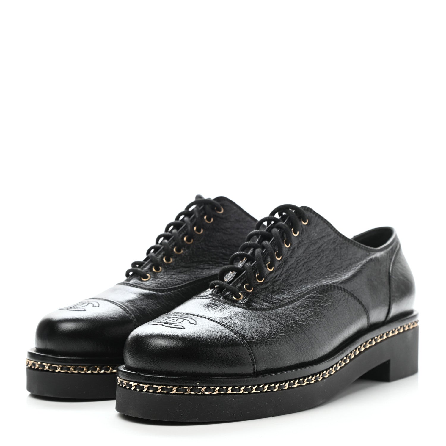 Chanel Shiny Crumpled Lambskin CC Lace Up Oxfords 41 Black 3 of 9