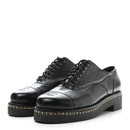 Chanel Shiny Crumpled Lambskin CC Lace Up Oxfords 41 Black 3 of 9