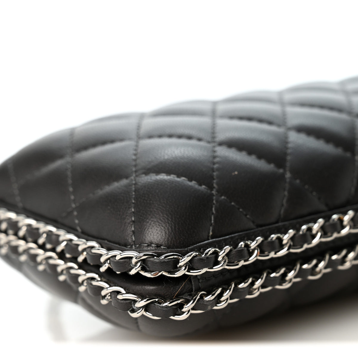 Lambskin Quilted Chain Around Clutch Grey
