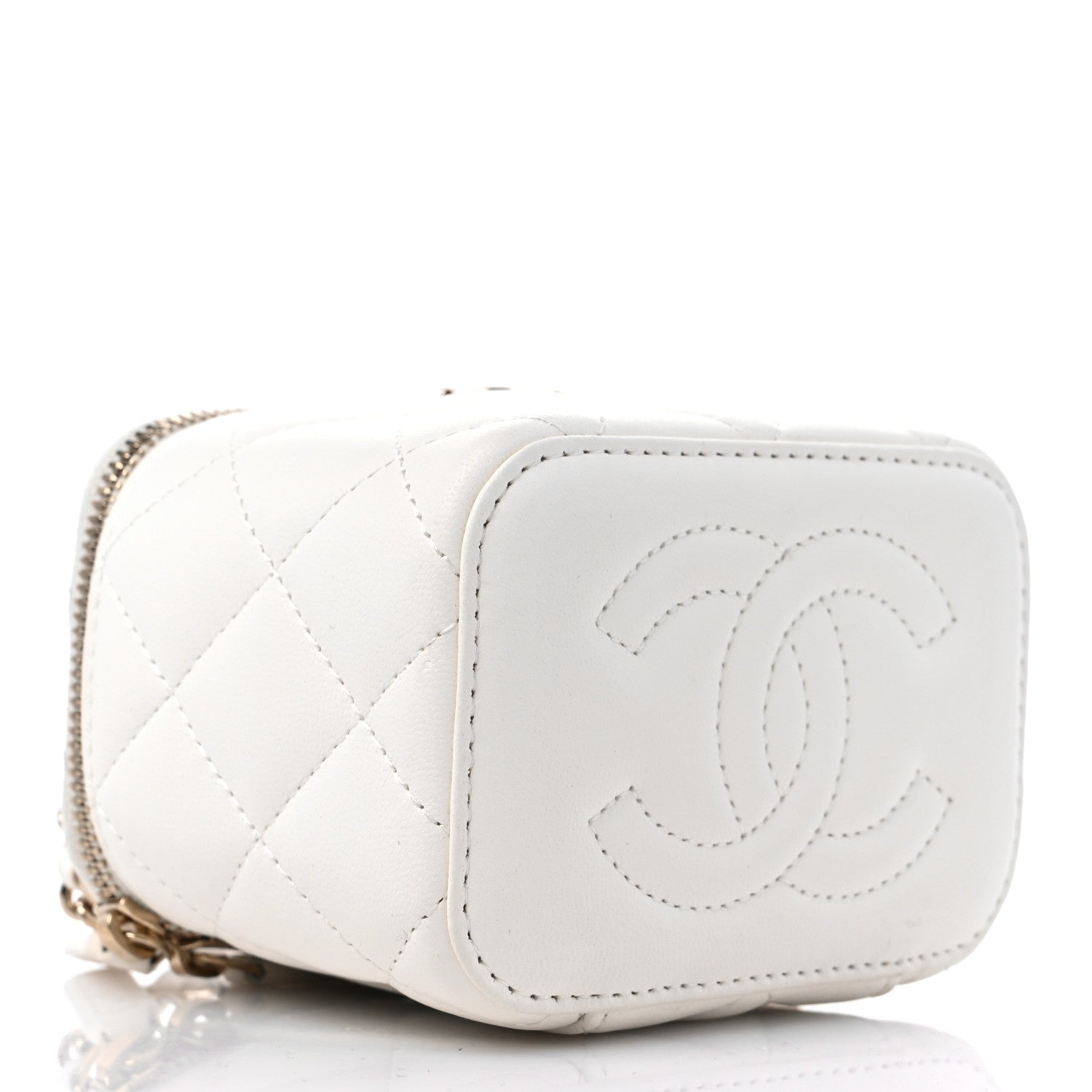 Chanel Lambskin Quilted Enamel Pearl Crush Mini Vanity Case With Chain White 4 of 10