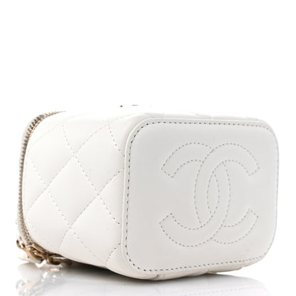 Chanel Lambskin Quilted Enamel Pearl Crush Mini Vanity Case With Chain White 4 of 10