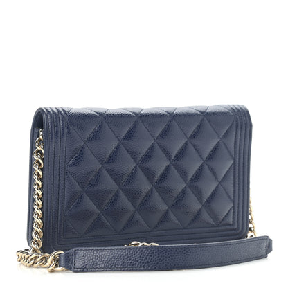 Chanel Caviar Quilted Boy Wallet On Chain WOC Navy 3 of 13