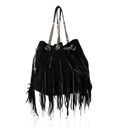 Saint Laurent Suede Calfskin Medium Emmanuelle Chain Fringe Bucket Bag Black 3 of 12