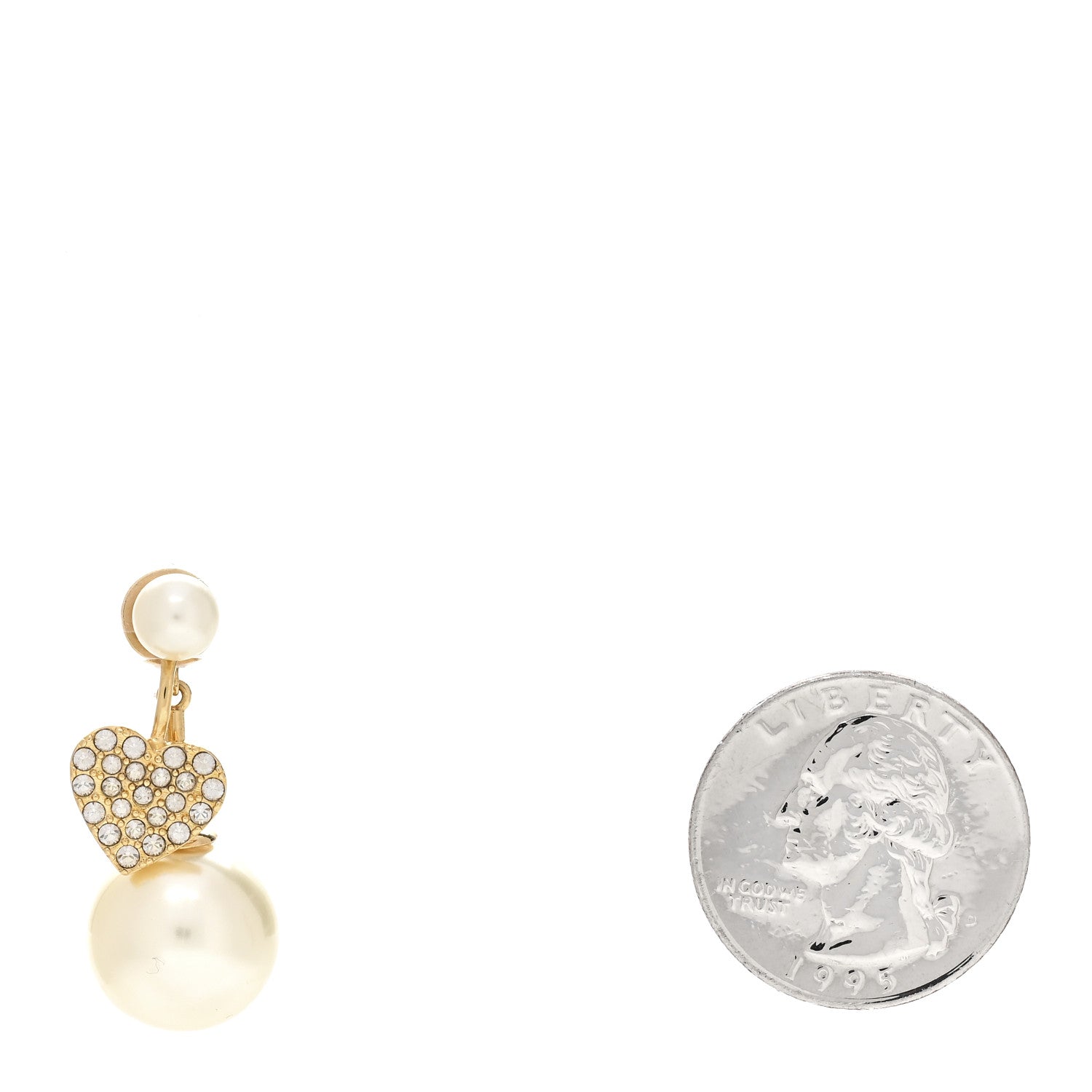 Christian Dior Pearl Crystal Heart Tribal Earring Gold 2 of 4