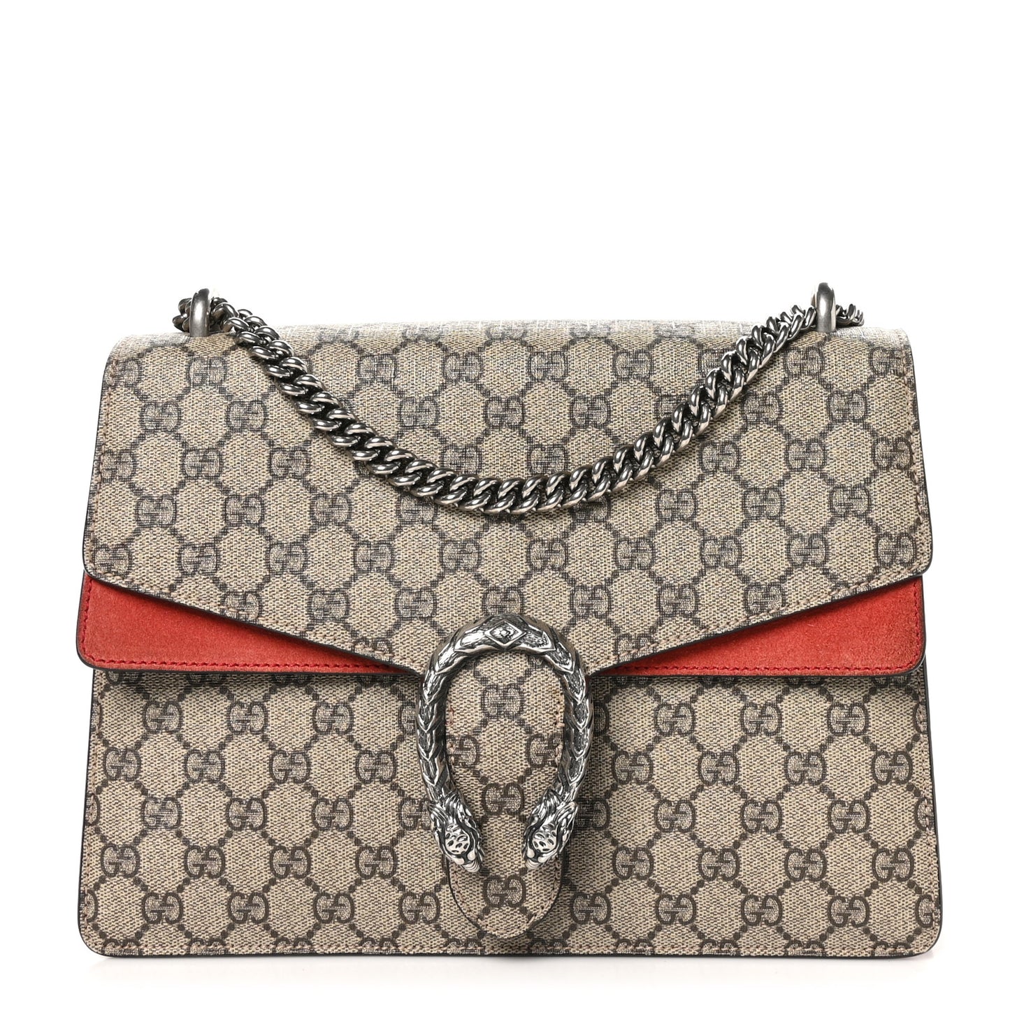 GG Supreme Monogram Suede Cudu Medium Dionysus Shoulder Bag Beige Ebony Vulcanic Red