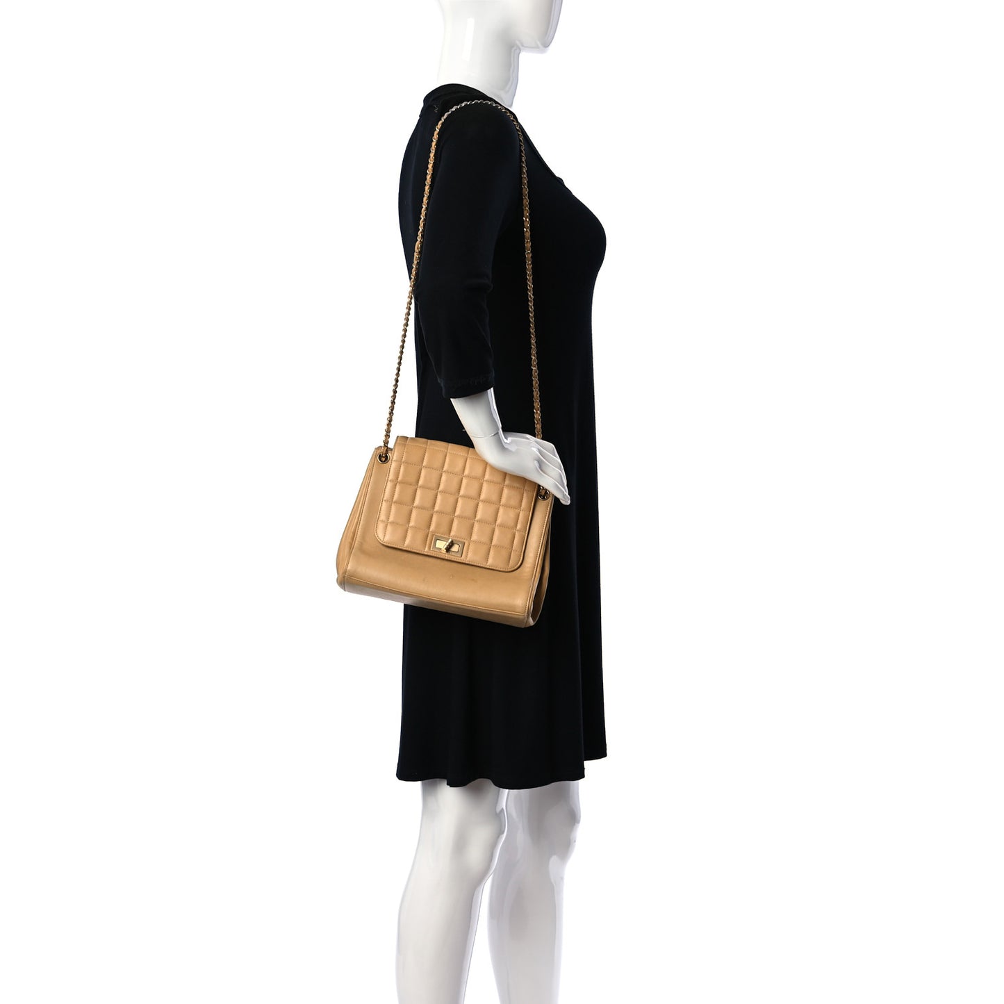 Lambskin Chocolate Bar Accordion Flap Beige