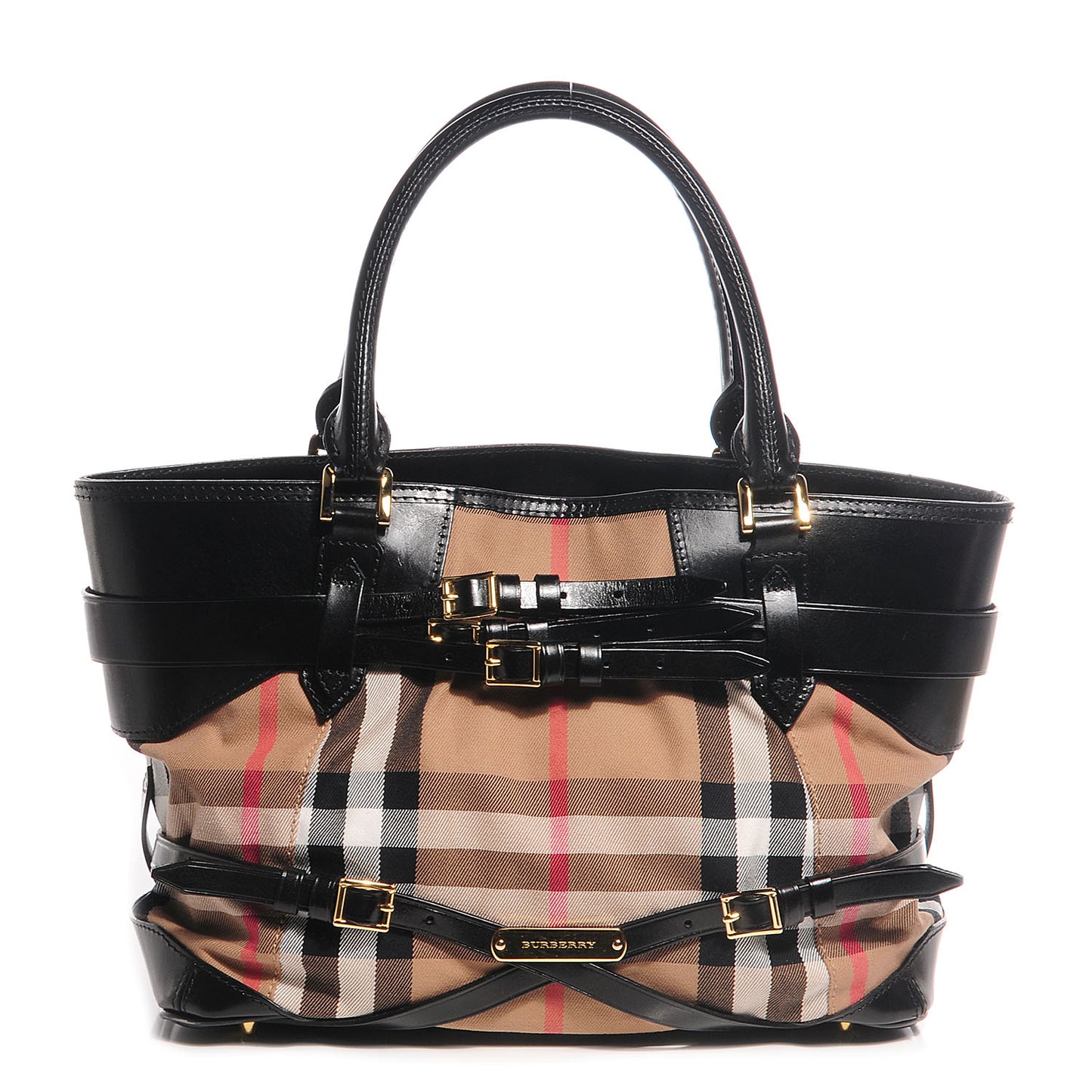 House Check Bridle Calfskin Medium Lynher Tote Black