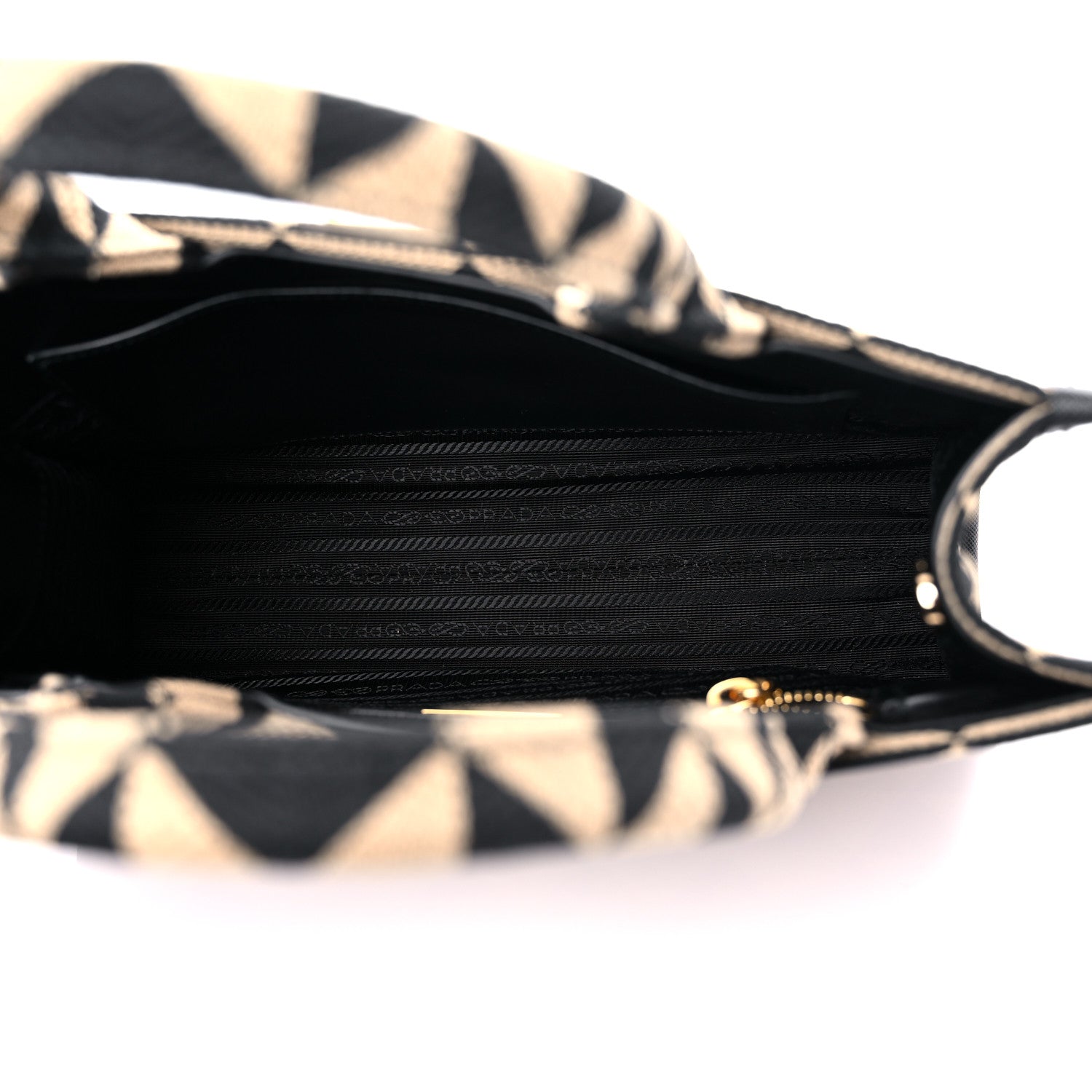 Prada Jacquard Saffiano Triangolo Symbole Embroidered Small Tote Black Corda 5 of 8