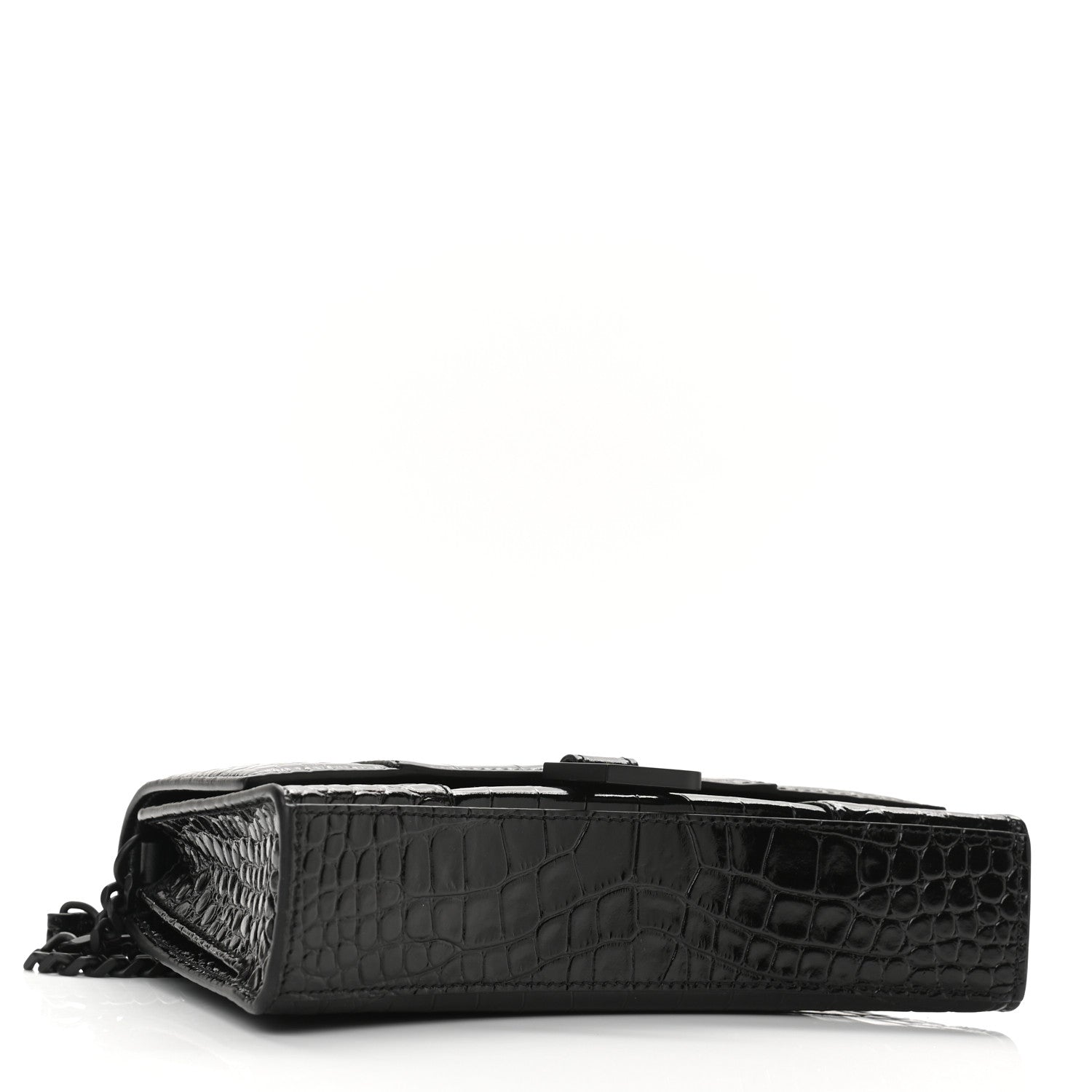 Balenciaga Shiny Calfskin Monochrome Crocodile Embossed Small Hourglass Evening Chain Bag Black 4 of 9