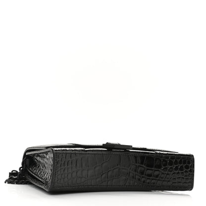 Balenciaga Shiny Calfskin Monochrome Crocodile Embossed Small Hourglass Evening Chain Bag Black 4 of 9