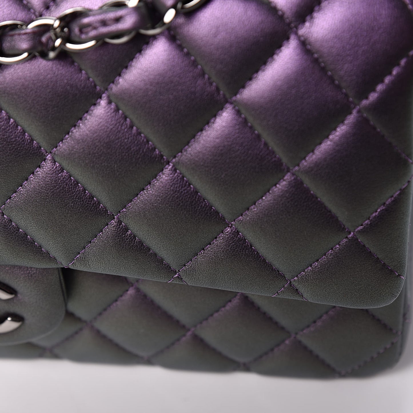 Iridescent Lambskin Quilted Medium Double Flap Dark Purple
