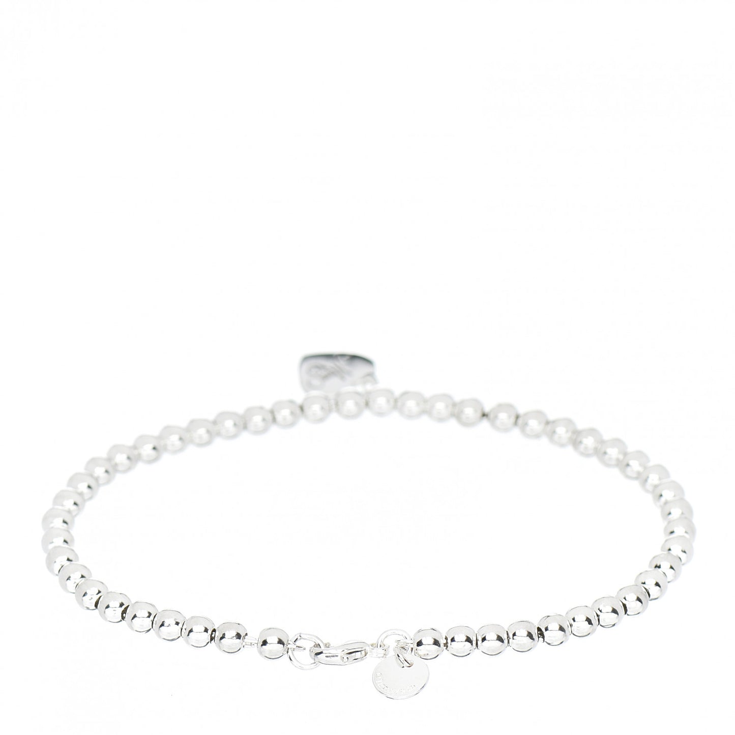 Sterling Silver 4mm Mom Heart Tag Bead Bracelet