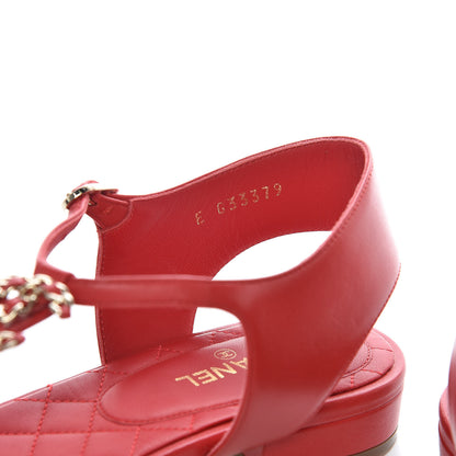 Chanel Lambskin Chain CC Logo Thong Sandals 40 Dark Red 8 of 10
