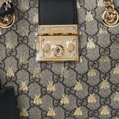 Gucci GG Supreme Monogram Bees Small Padlock Tote Beige Oro Black 11 of 12