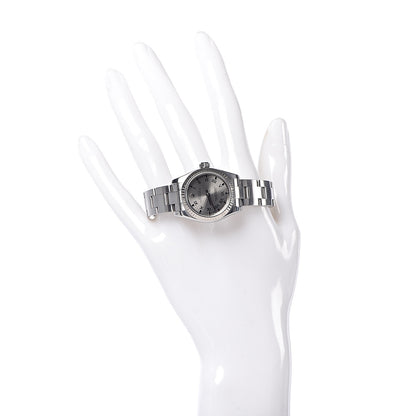 Rolex Stainless Steel 18K White Gold 26mm Oyster Perpetual Watch Silver Roman 176234 2 of 8