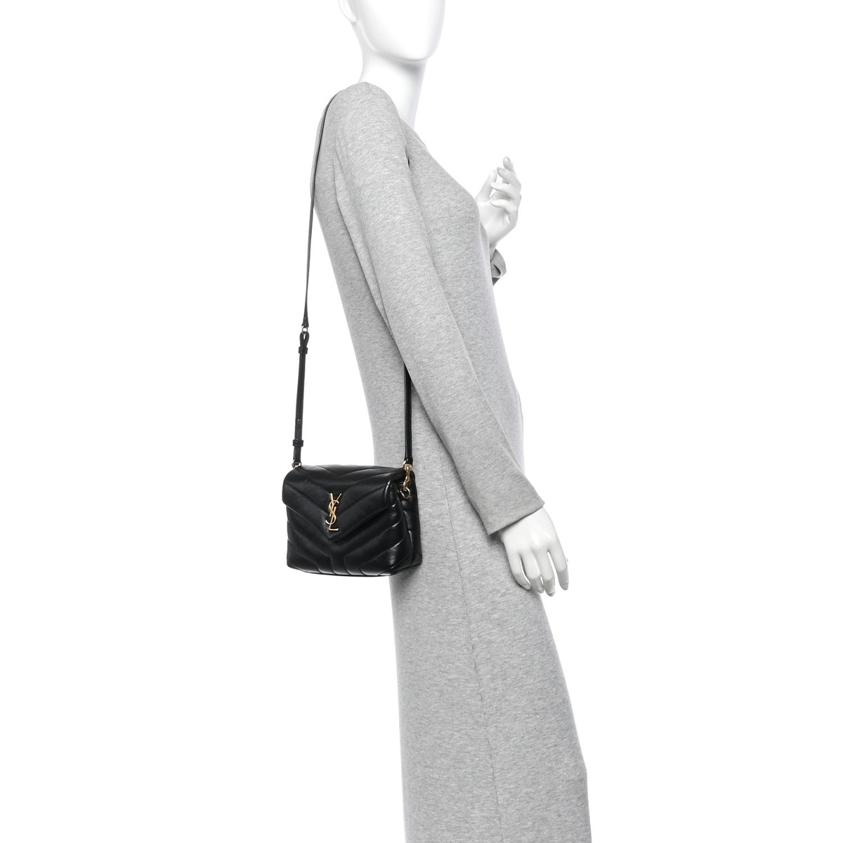 Calfskin Y Quilted Monogram Toy Loulou Crossbody Bag Black