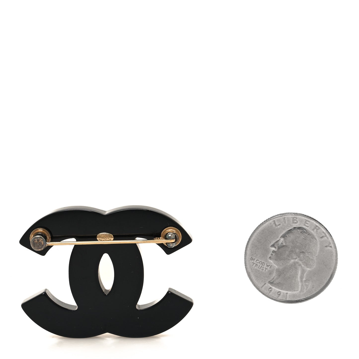 Resin Crystal Chanel Paris Logo CC Brooch Black Gold
