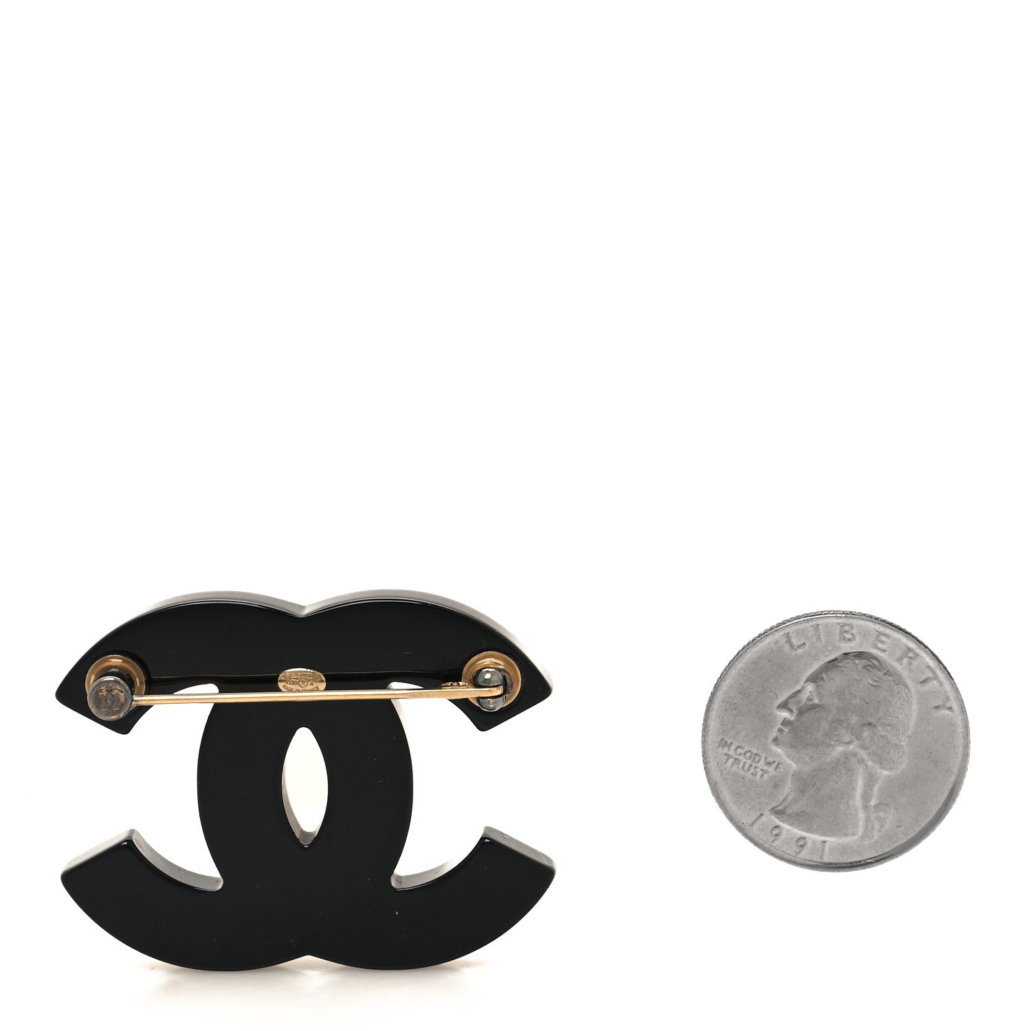 Chanel Resin Crystal Chanel Paris Logo CC Brooch Black Gold 2 of 4