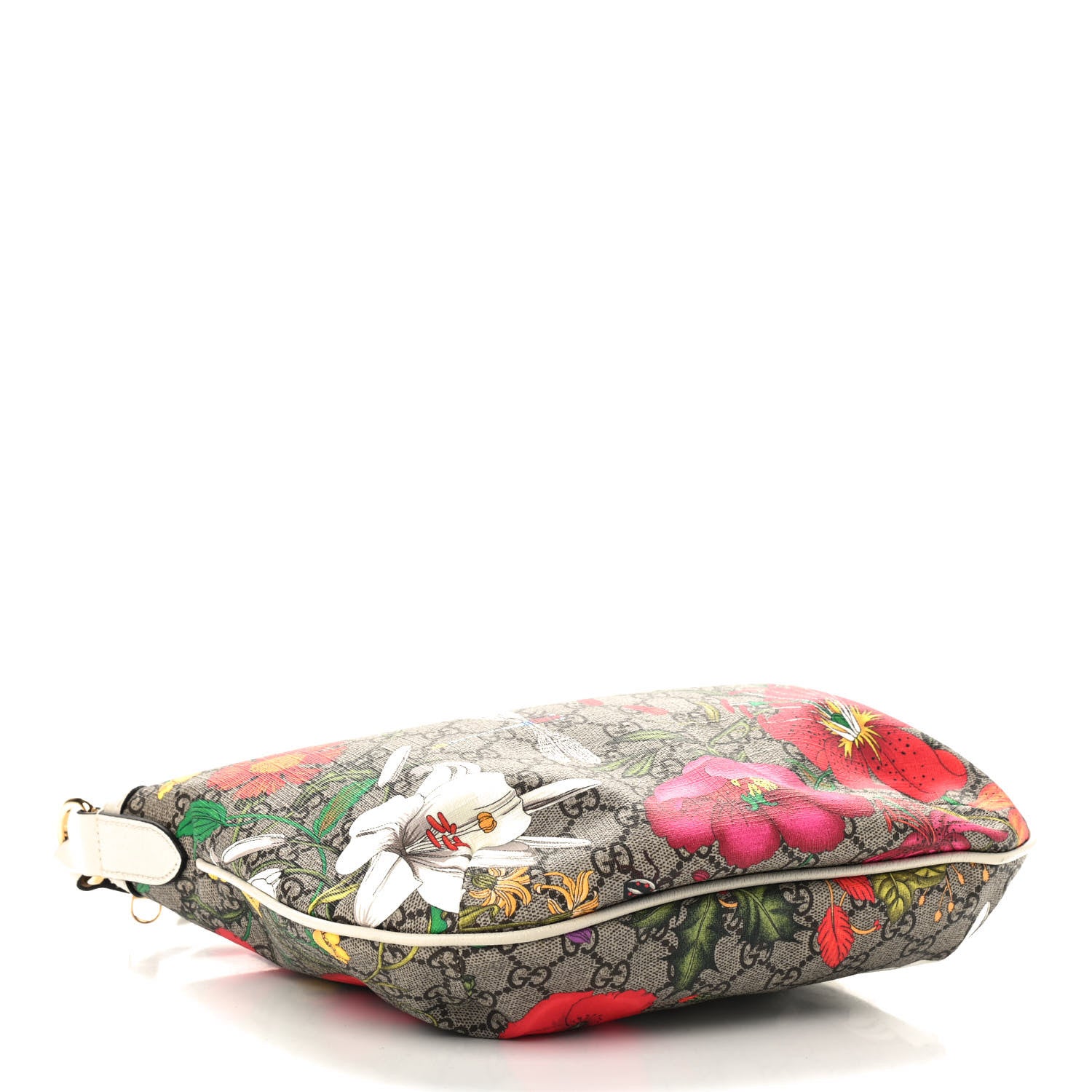 Gucci GG Supreme Monogram Flora Web Small Ophidia Half Moon Hobo White 4 of 9