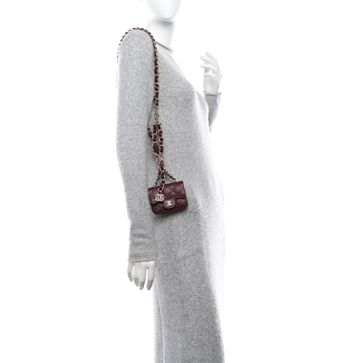 Caviar Quilted Mini Chain Belt Bag Burgundy