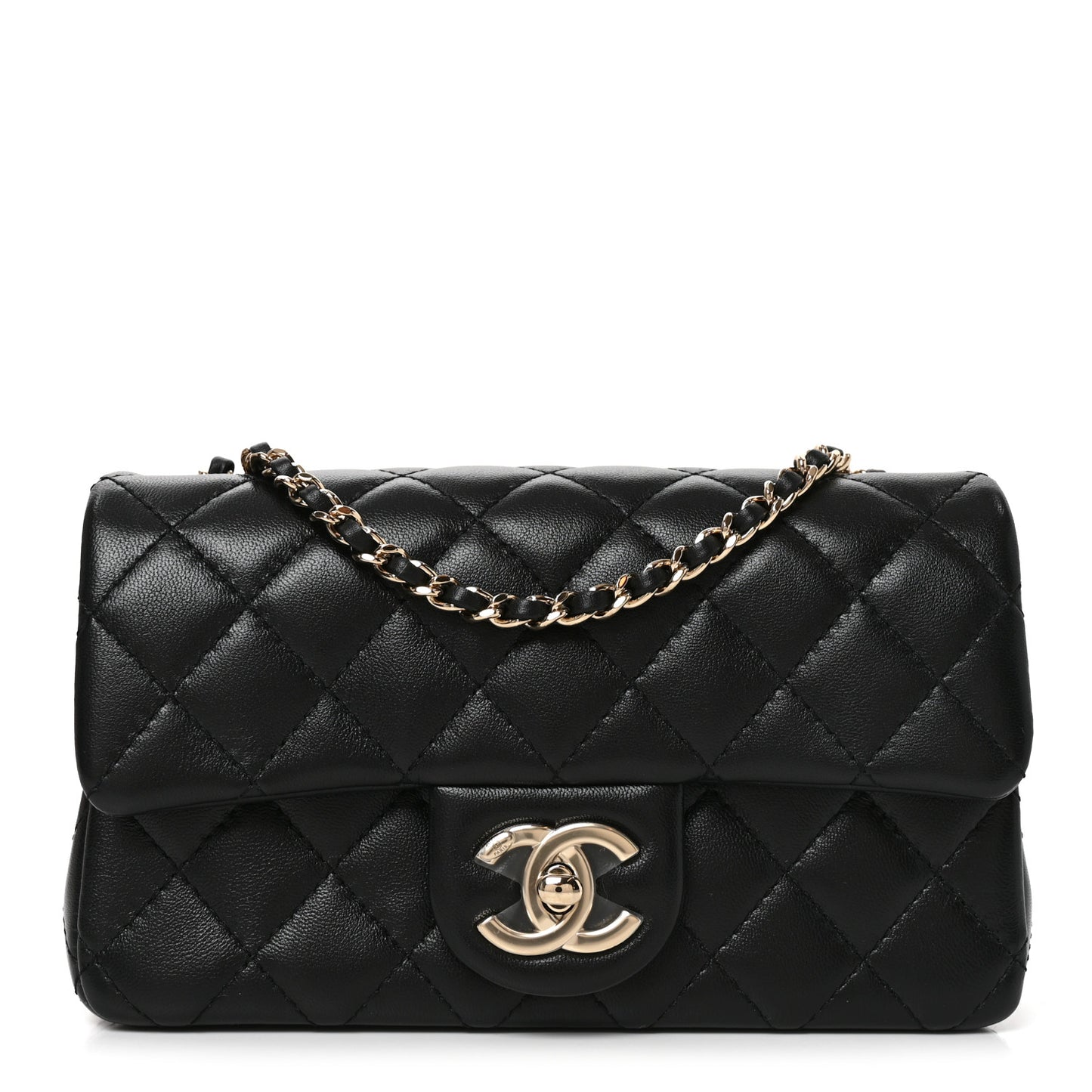 Lambskin Quilted Mini Rectangular CC Slide Flap Black