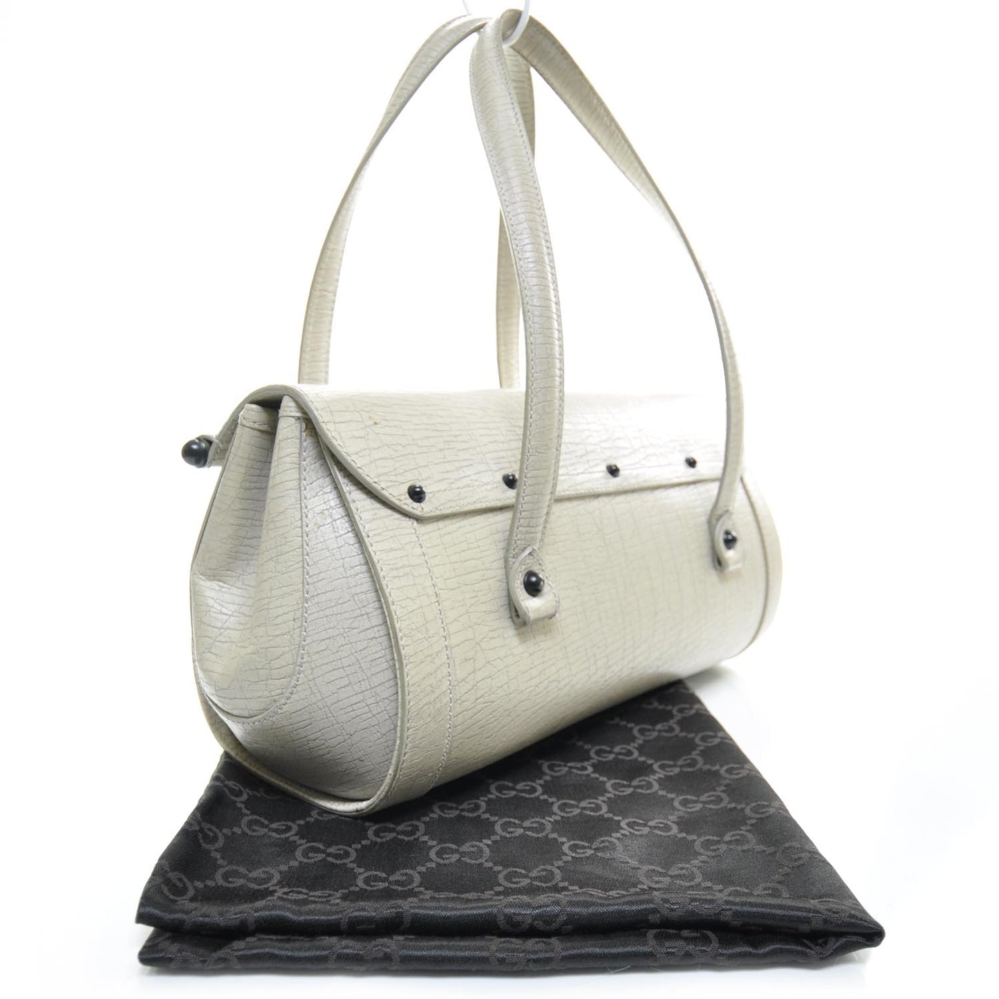 Leather Bamboo Bullet Satchel Ivory