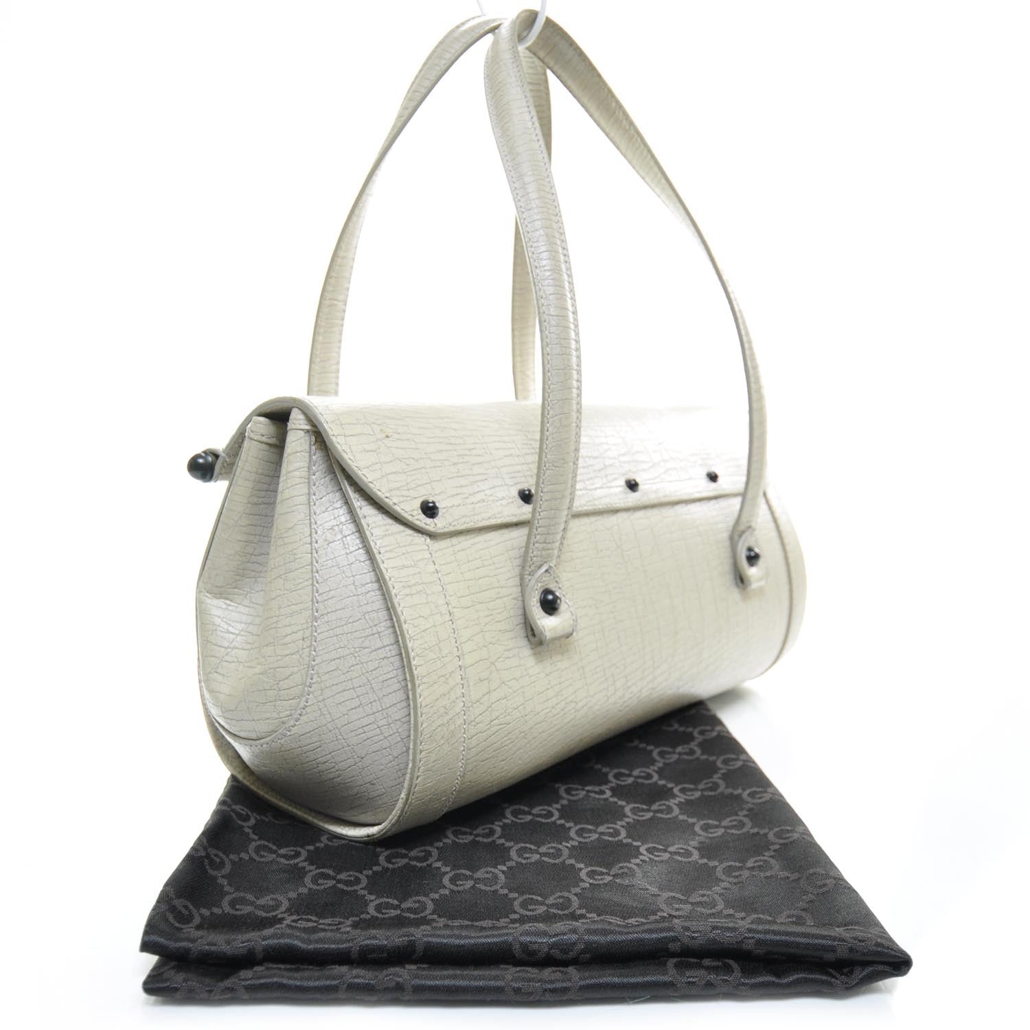 Gucci Leather Bamboo Bullet Satchel Ivory 2 of 10