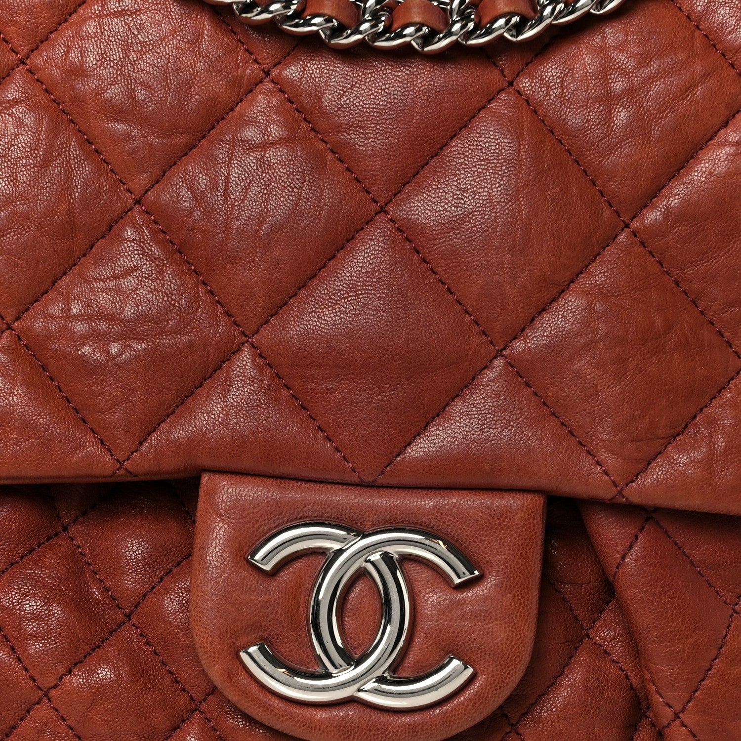 Chanel Washed Lambskin Quilted Medium Chain Around Messenger Brown 8 of 10