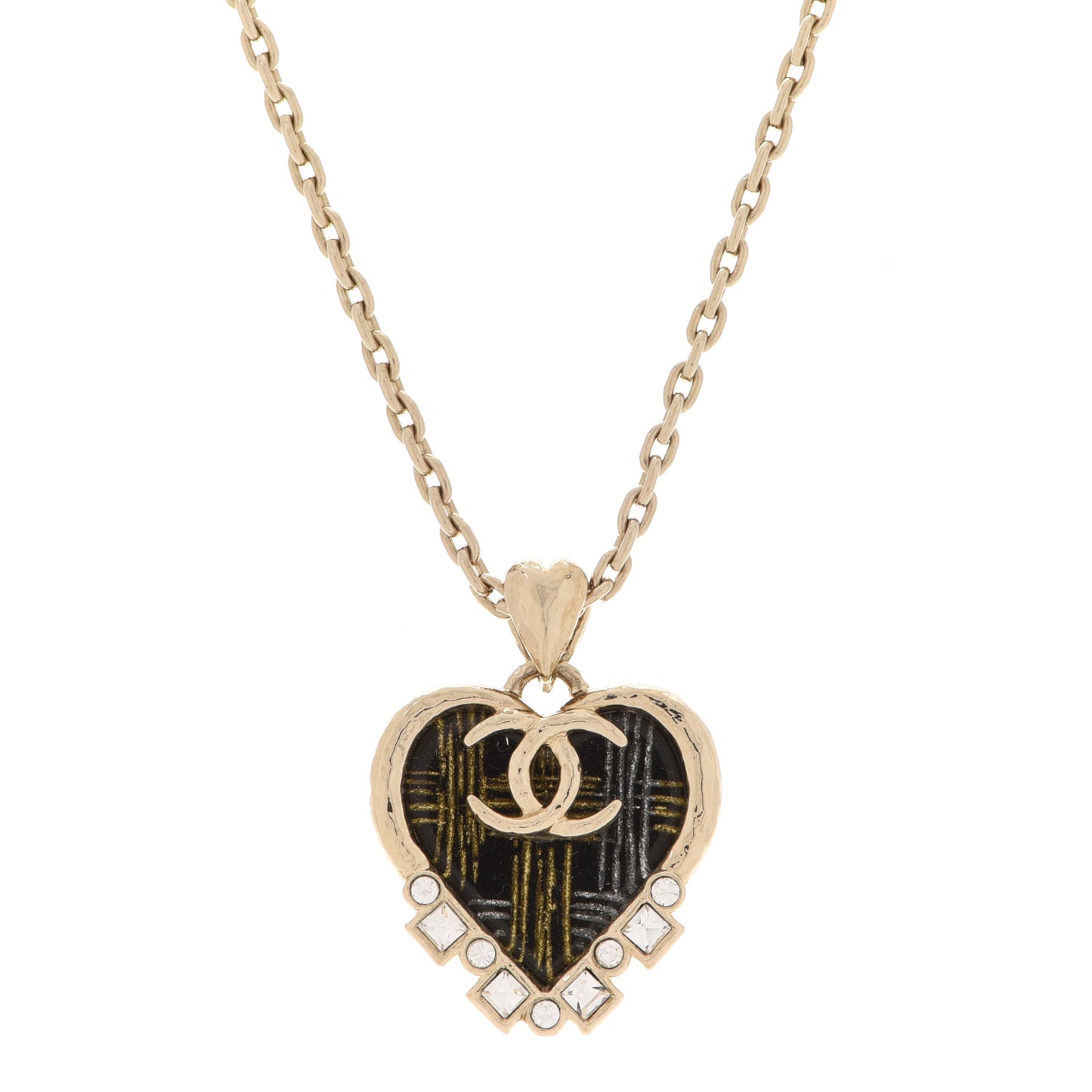 Crystal Resin CC Heart Pendant Necklace Gold Black