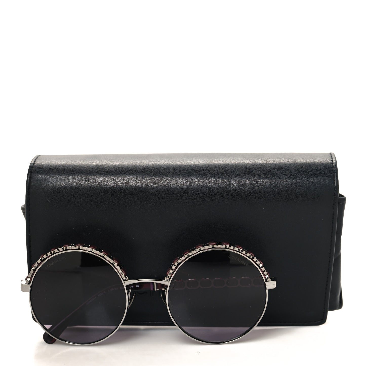 Metal Calfskin Round Chain Sunglasses 4265-Q Brown