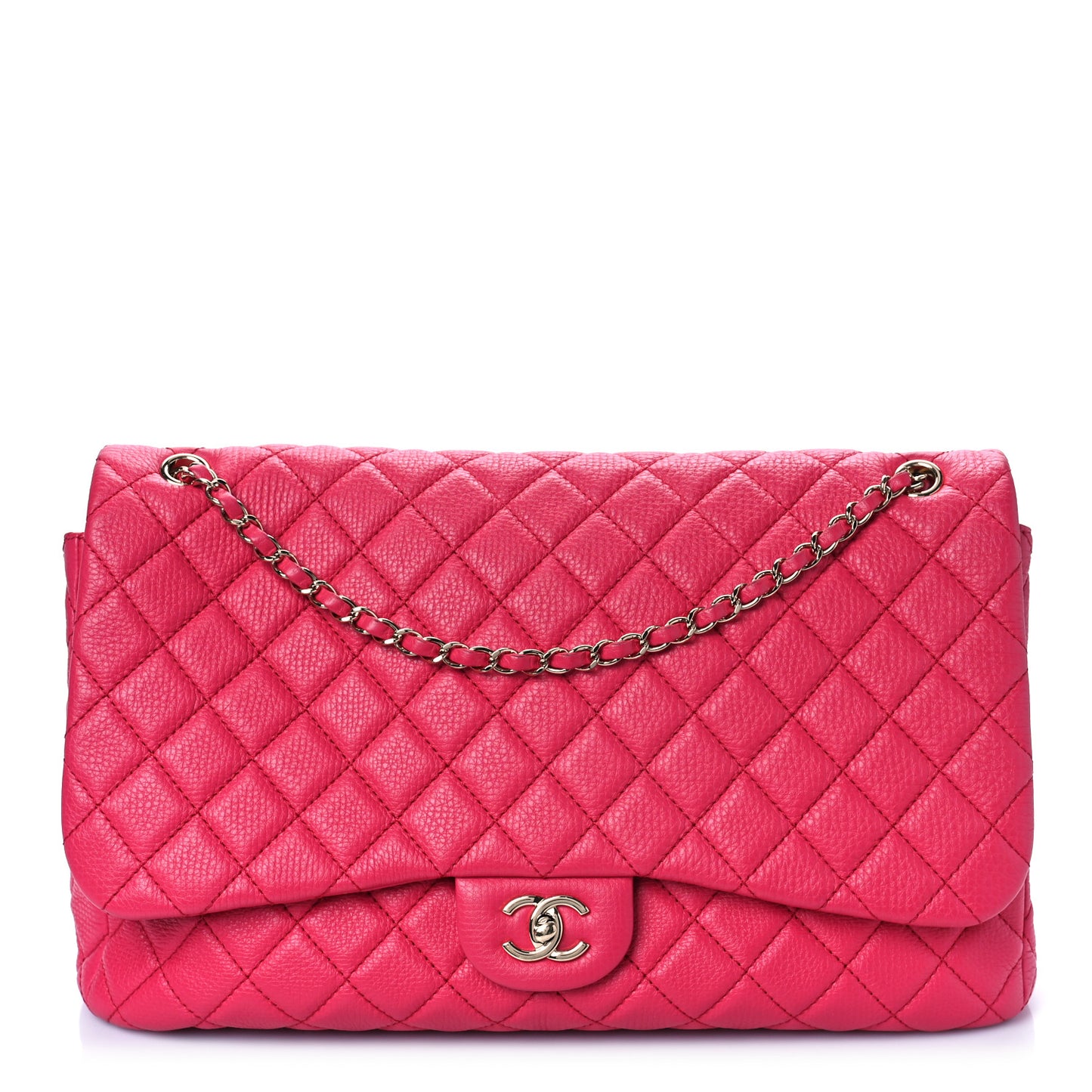 Calfskin Quilted Small XXL Travel Flap Bag Dark Pink