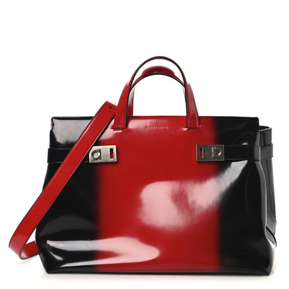 Salvatore Ferragamo Smooth Airbrushed Calfskin XL Gancini Buckles Tote Bag Flame Red Black 1 of 14