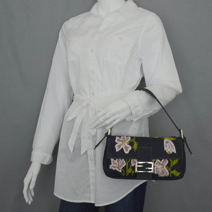 Fendi Denim Embroidered Baguette Multicolor 2 of 12