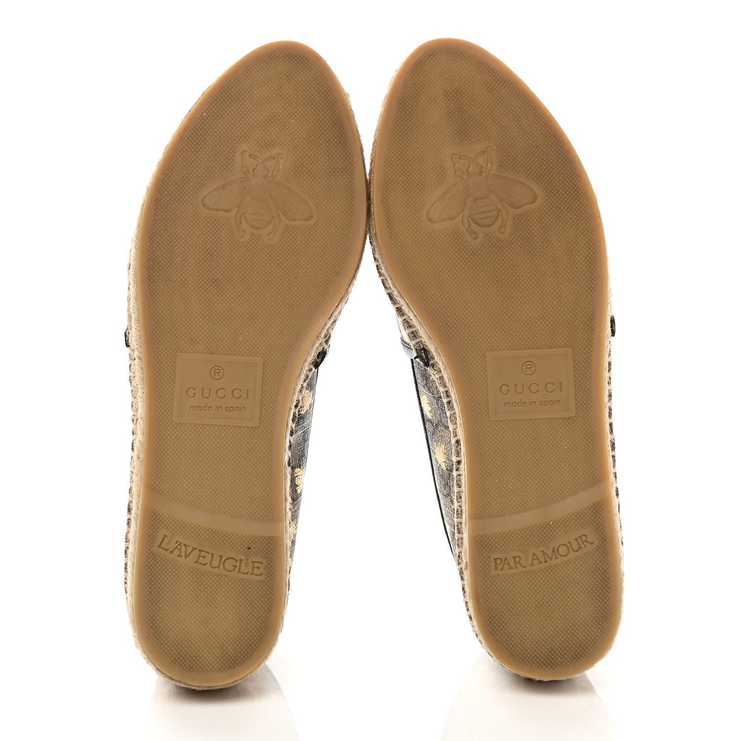 Gucci GG Supreme Monogram Bees Espadrille Flats 37.5 Beige Ebony Oro Black 5 of 9