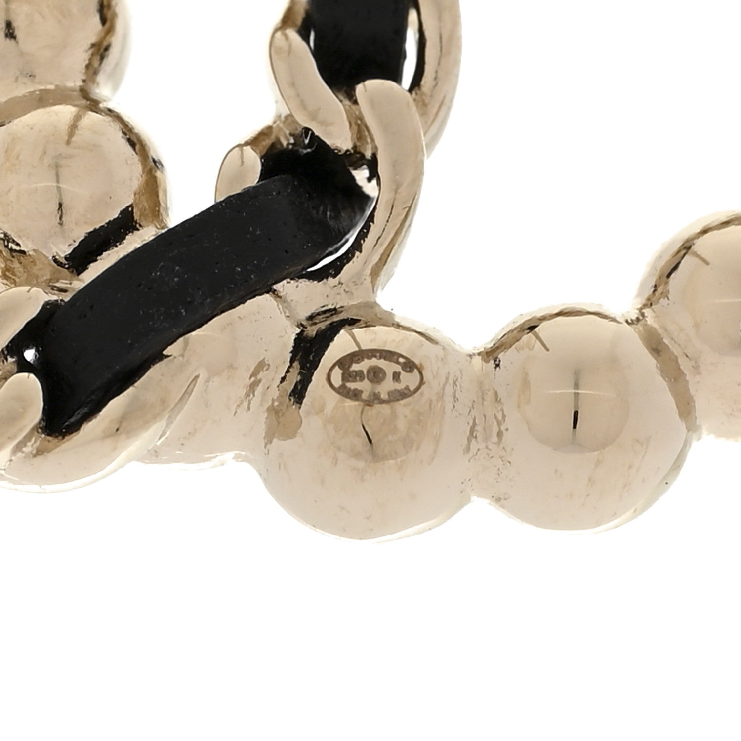 Chanel Pearl Lambskin Chain CC Stud Earrings Gold Black 4 of 5