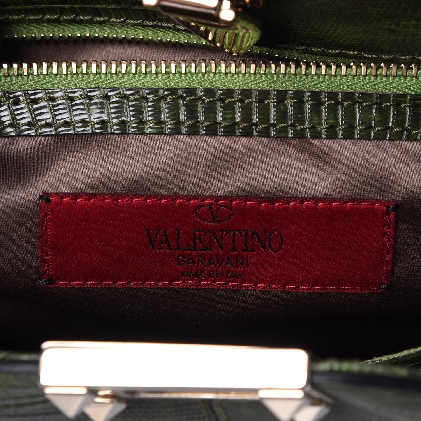 Lizard Rockstud Shoulder Satchel Green