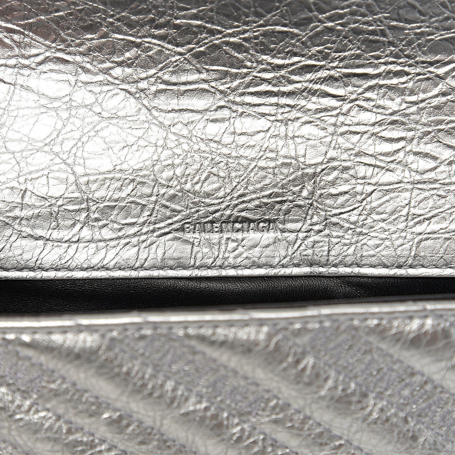 Balenciaga Metallic Arena Calfskin Logo Matelasse BB Chain Wallet Argent 5 of 8