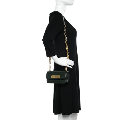Balenciaga Extra Supple Calfskin Crocodile Embossed Gossip Chain Bag XS Forest Green 2 of 10