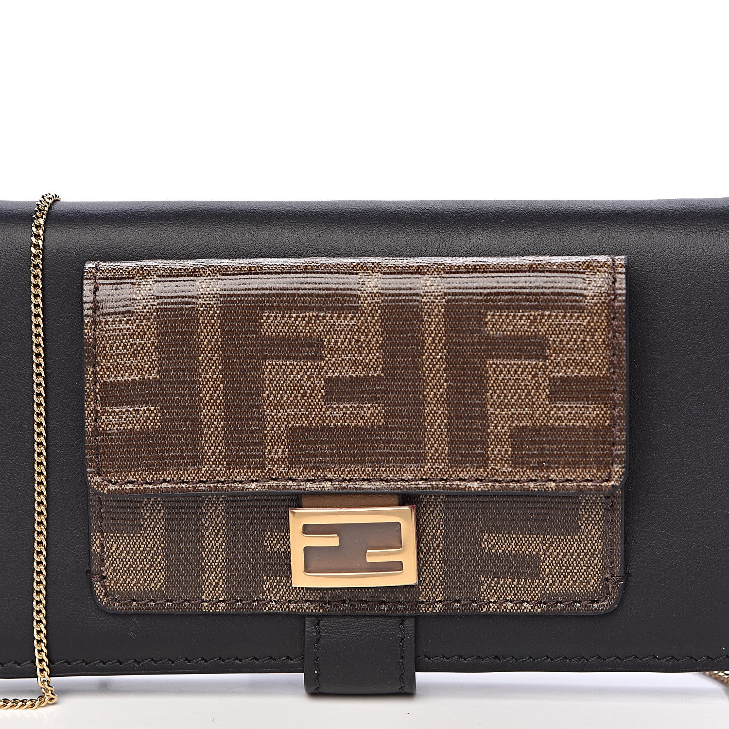 Fendi Vitello Century Glazed Fabric FF 1974 Baguette IPhone X Crossbody Black Mogano Panna 10 of 11