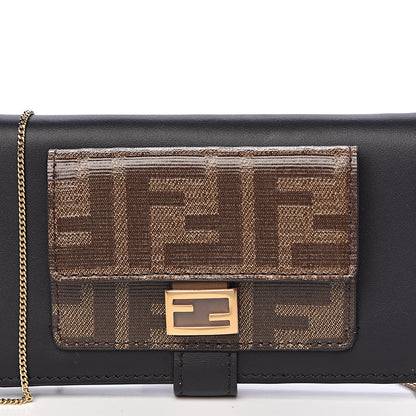 Fendi Vitello Century Glazed Fabric FF 1974 Baguette IPhone X Crossbody Black Mogano Panna 10 of 11