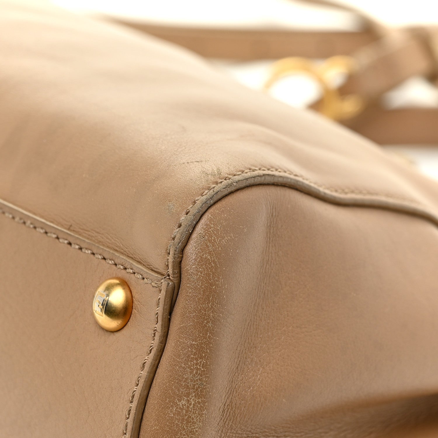 Fendi Calfskin Medium Peekaboo Iconic Satchel Tan 10 of 37