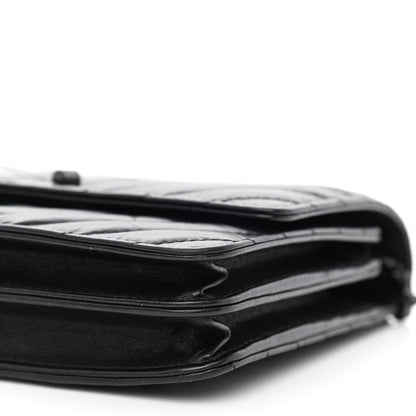 Chanel Aged Calfskin Chevron Quilted Reissue 2.55 Square Wallet On Chain WOC So Black 11 of 11