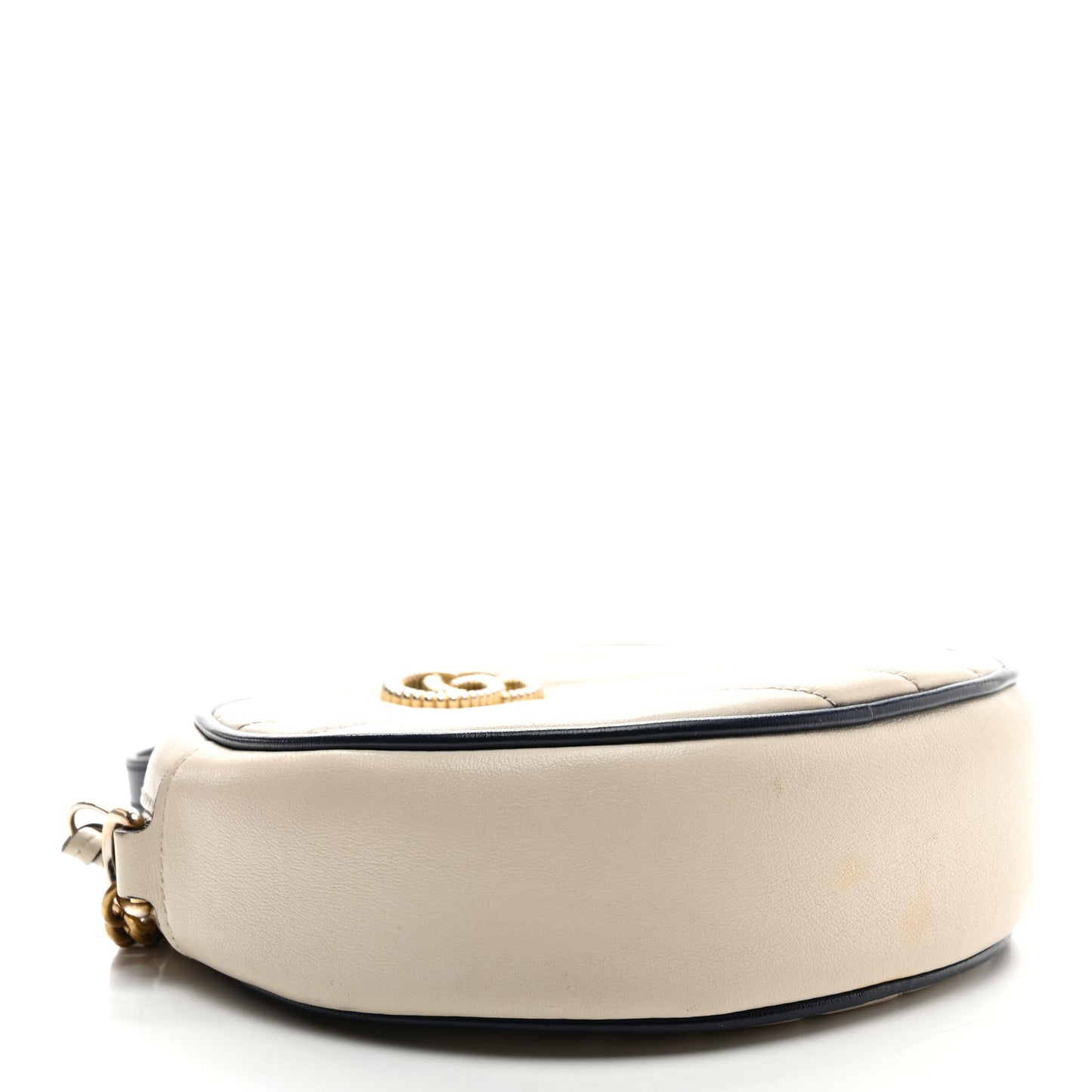 Azalea Calfskin Matelasse Diagonal Mini Torchon GG Marmont Round Shoulder Bag Mystic White Blue Agata