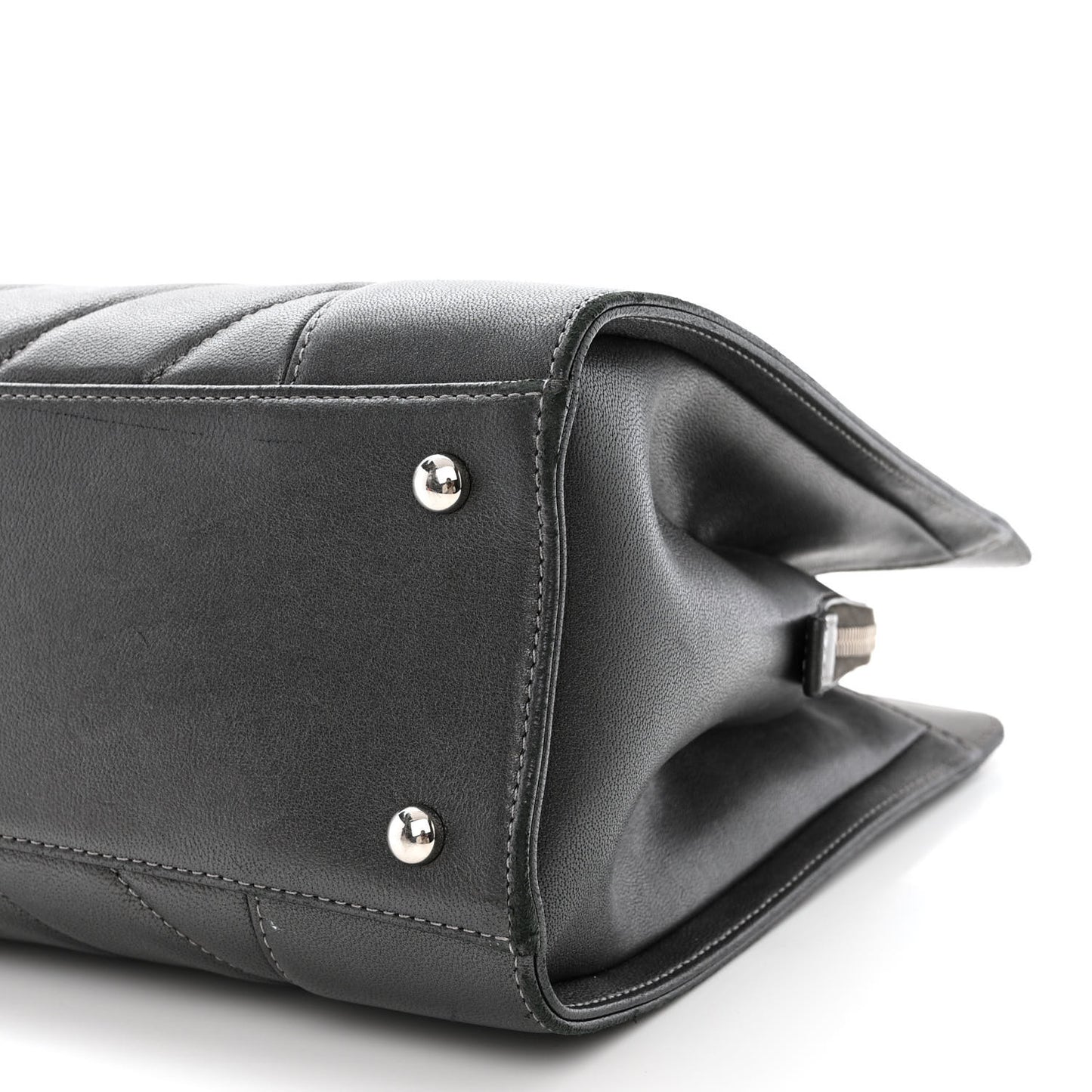 Sheepskin Chevron Quilted Mademoiselle Vintage Shopping Tote Dark Grey