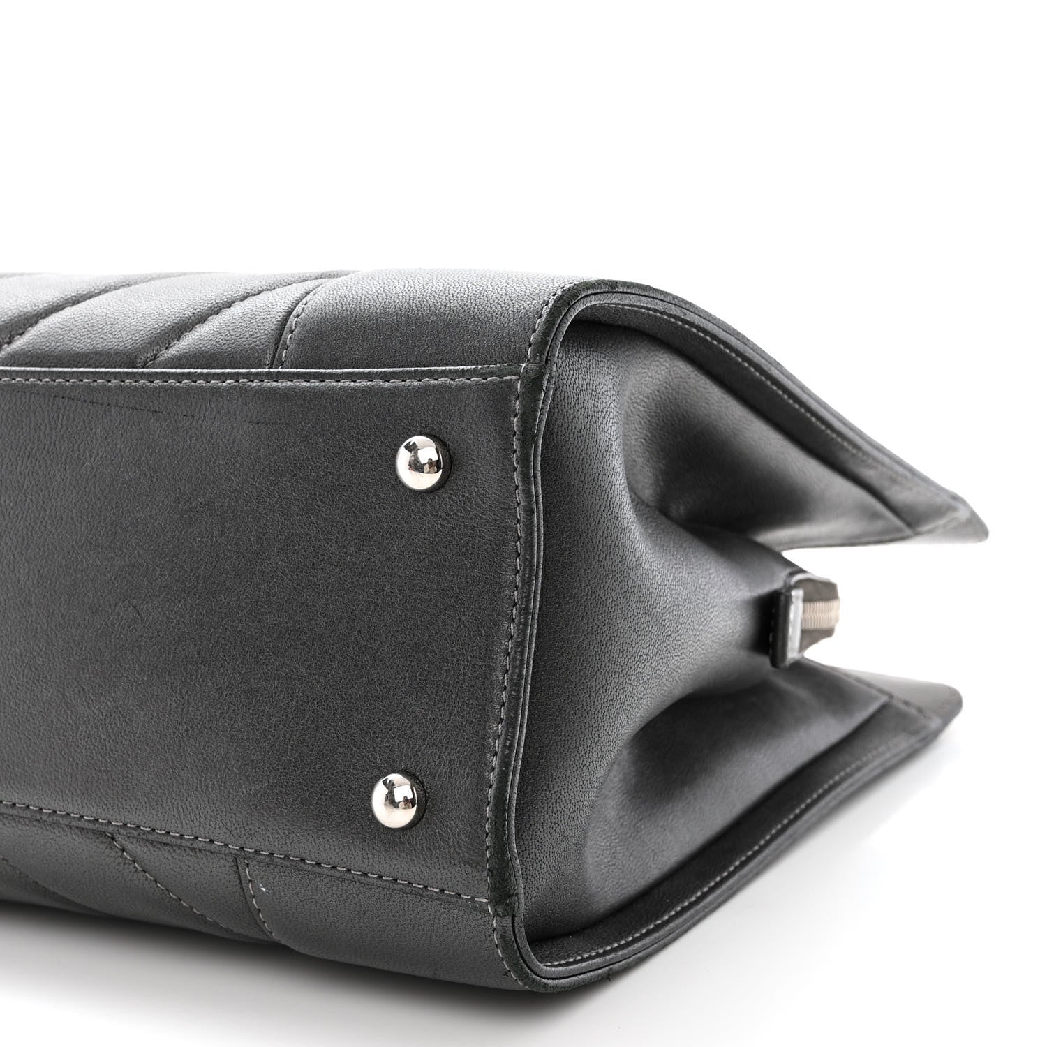 Chanel Sheepskin Chevron Quilted Mademoiselle Vintage Shopping Tote Dark Grey 10 of 12