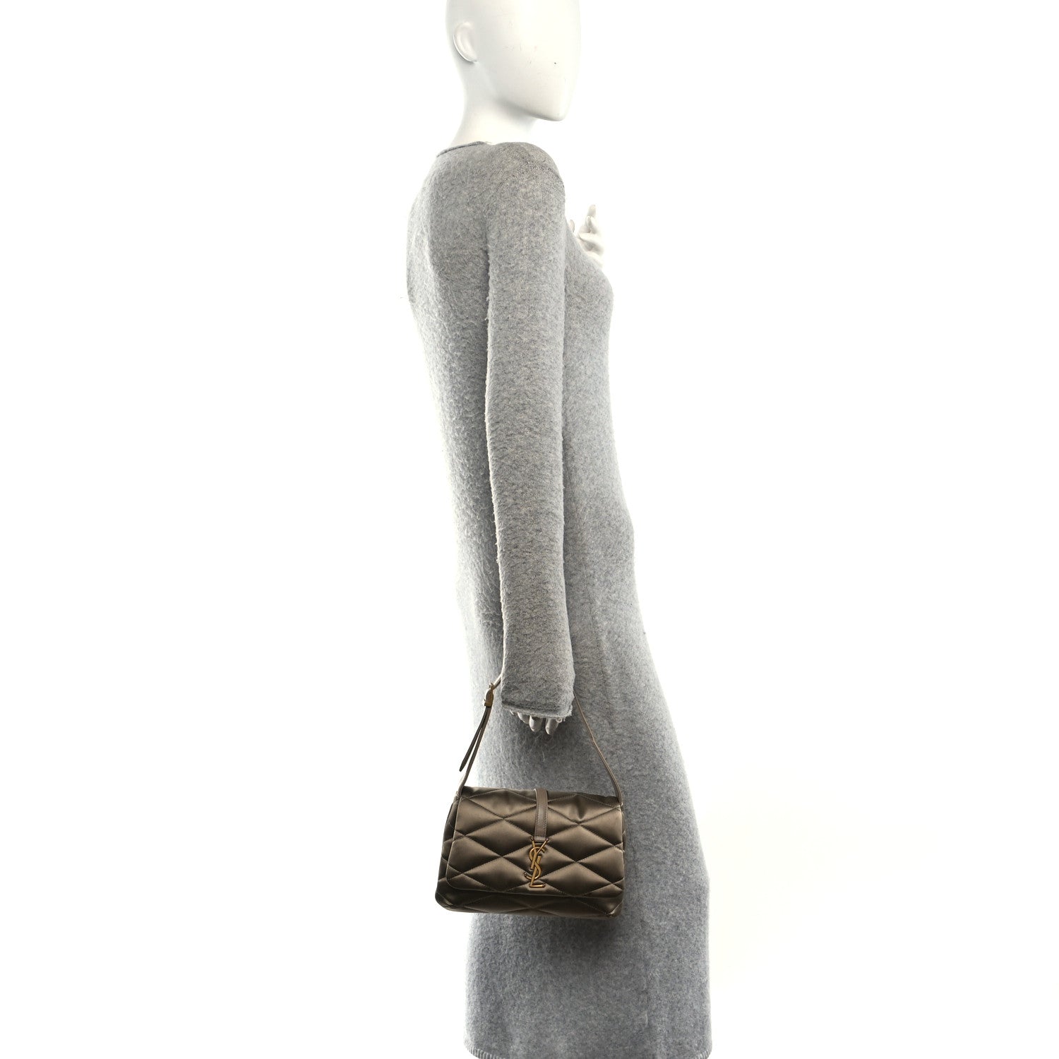 Saint Laurent Satin Quilted Le 57 Diamond Shoulder Bag Mouse 2 of 11