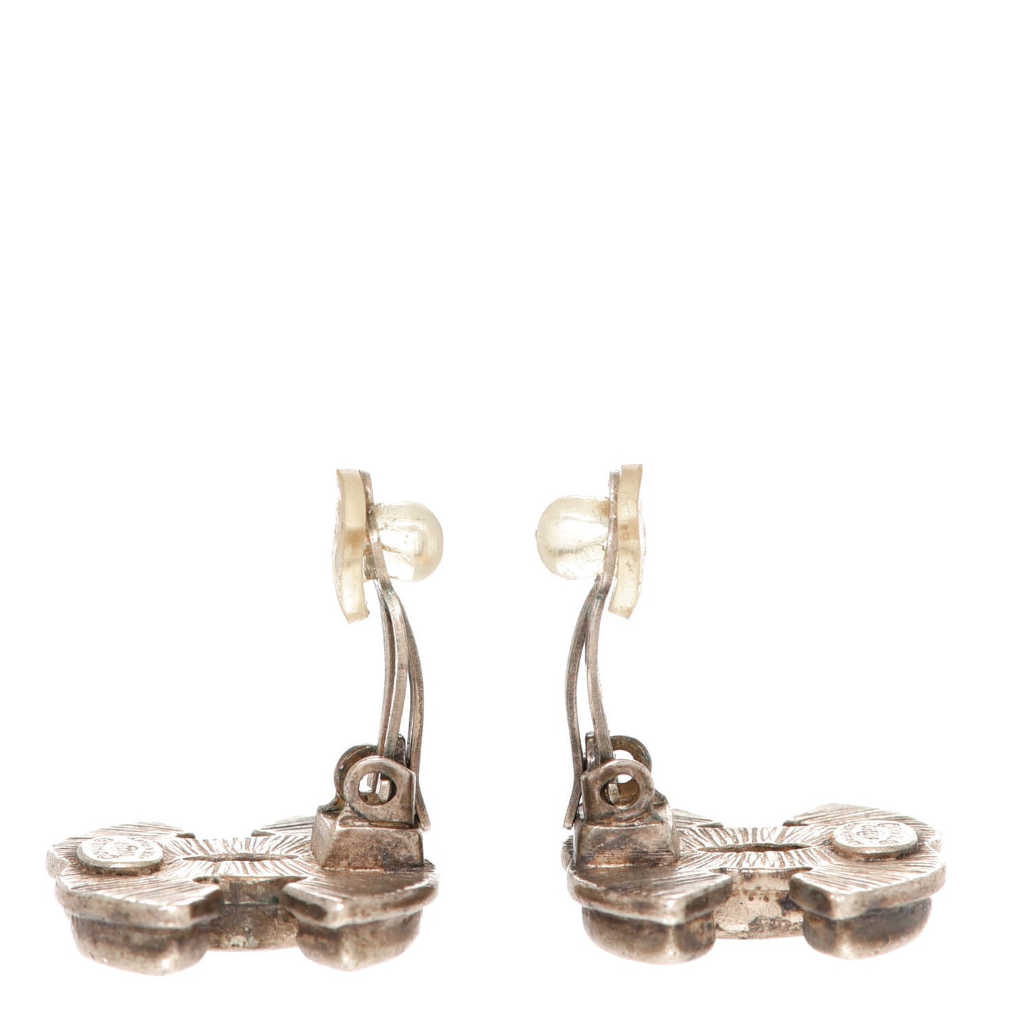 Enamel CC Clip On Earrings Red Gold