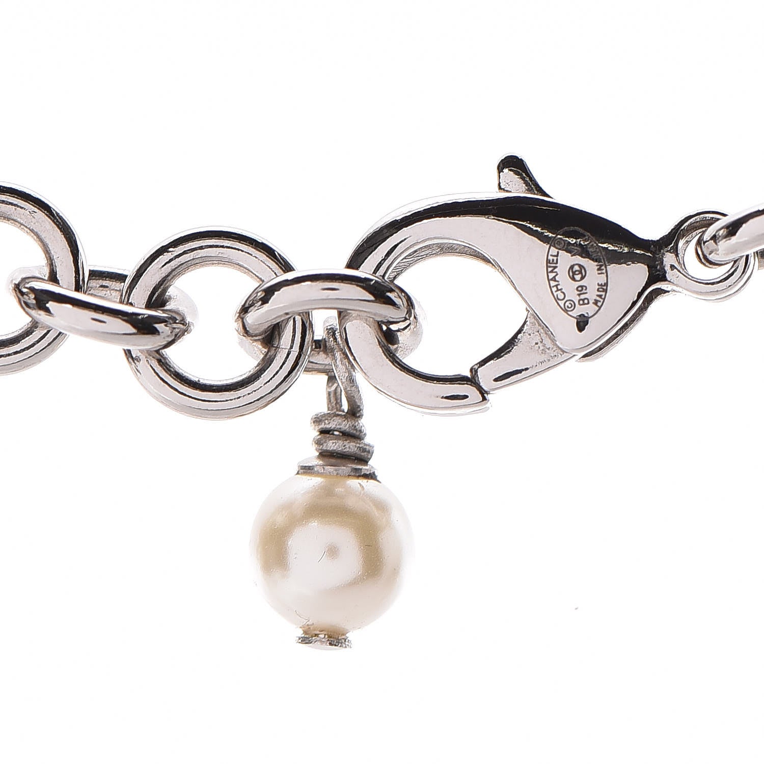 Chanel Graduated Pearl Crystal CC Long Necklace Silver Pearly White 5 of 7